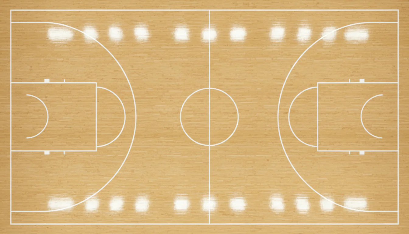 Bovenaanzicht van een professioneel basketbalveld met alle lijnen
