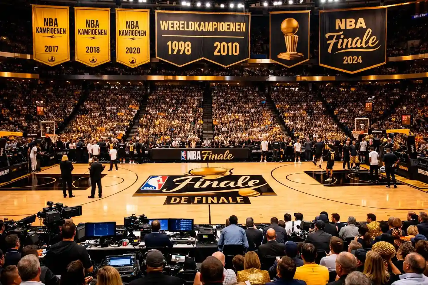 Basketbalspeler met trofee na gewonnen play-off serie