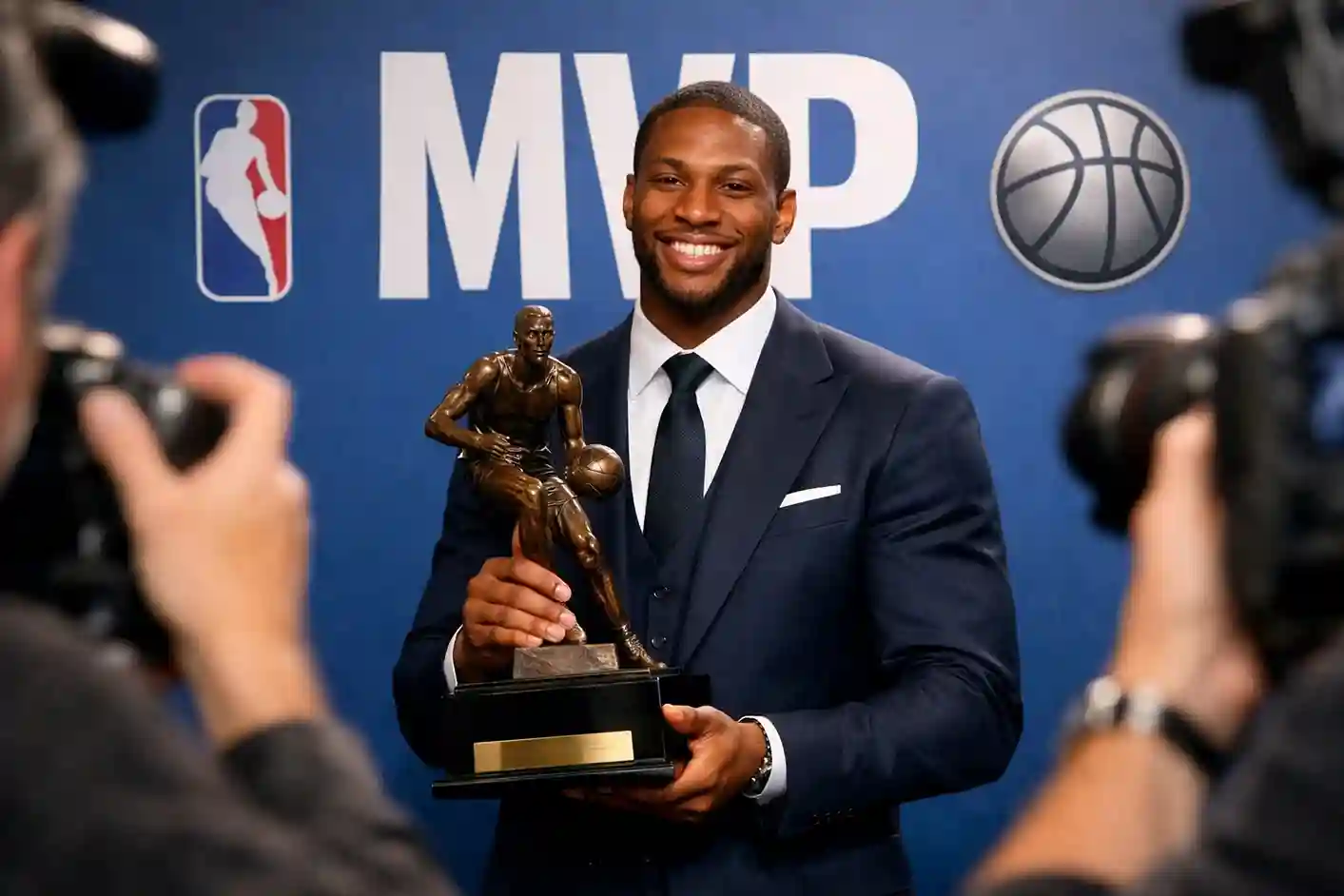 NBA sterspeler ontvangt MVP trofee tijdens ceremonie
