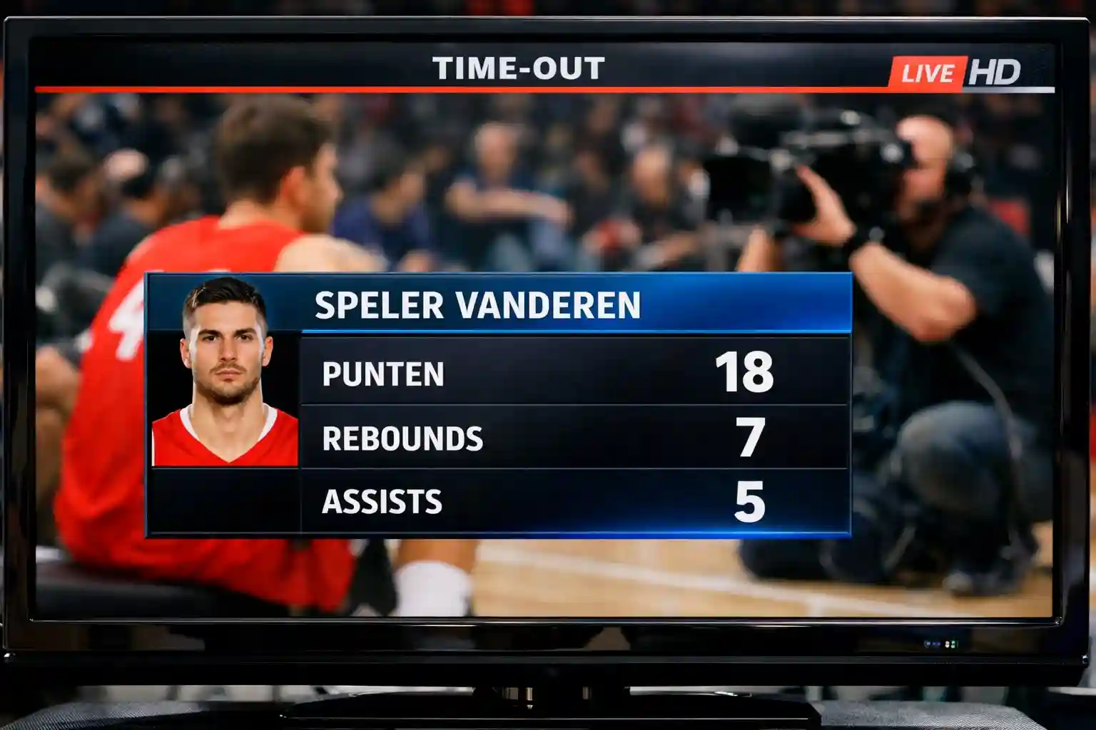 NBA sterspeler met statistieken op het scherm tijdens analyse