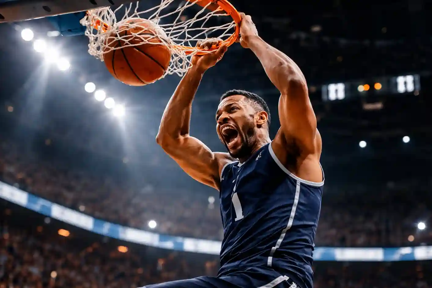 Basketbalspeler die scoort tijdens een NBA-wedstrijd terwijl statistieken worden bijgehouden