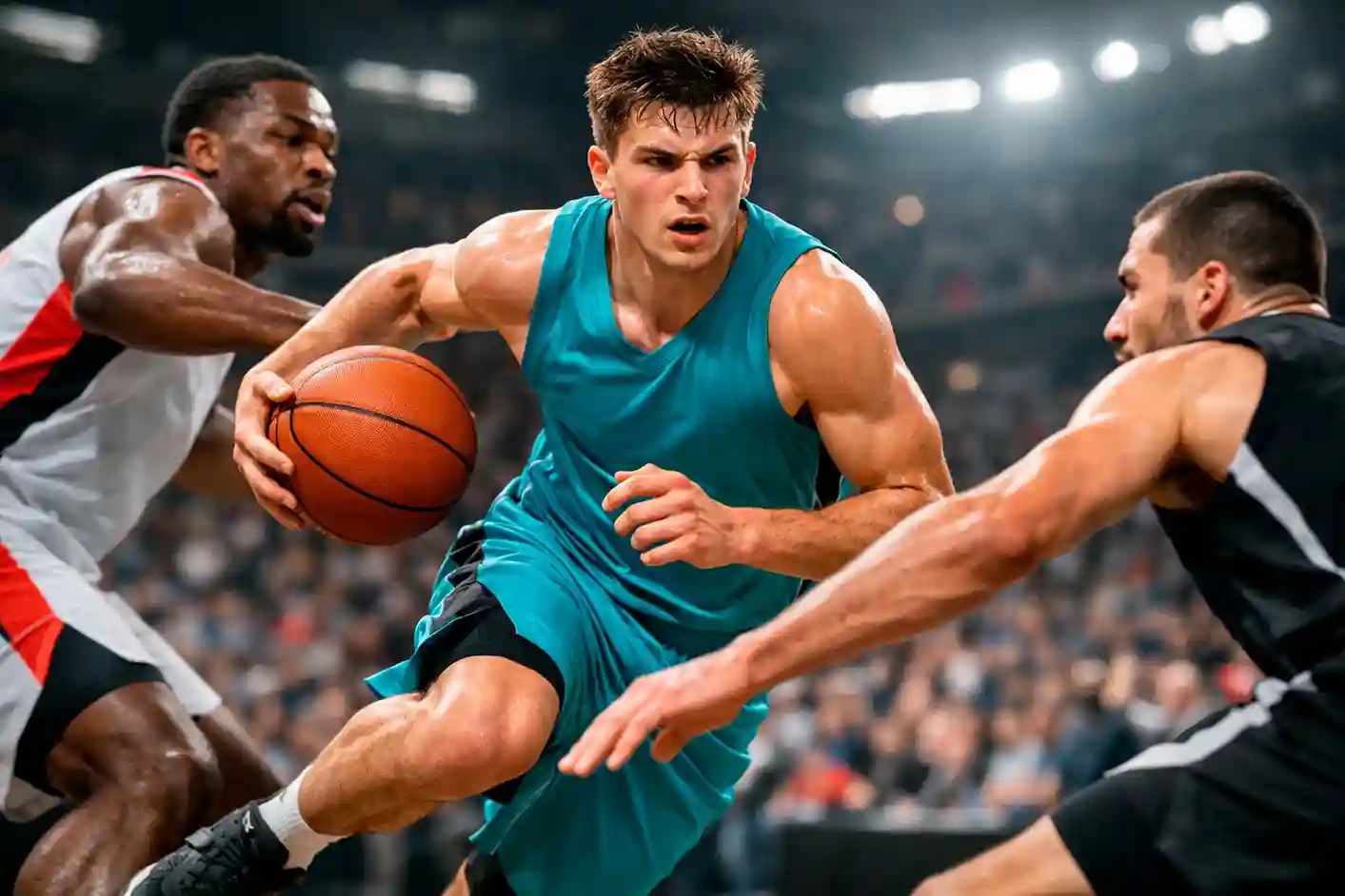 Jonge basketbalspeler in actie tijdens zijn debuutseizoen